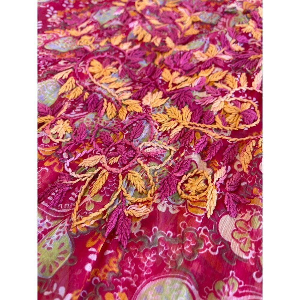 Raj Womens 100% Silk Long Sleeve Floral Tunic Cover-Up SZ L Boho Peasant - Picture 8 of 13